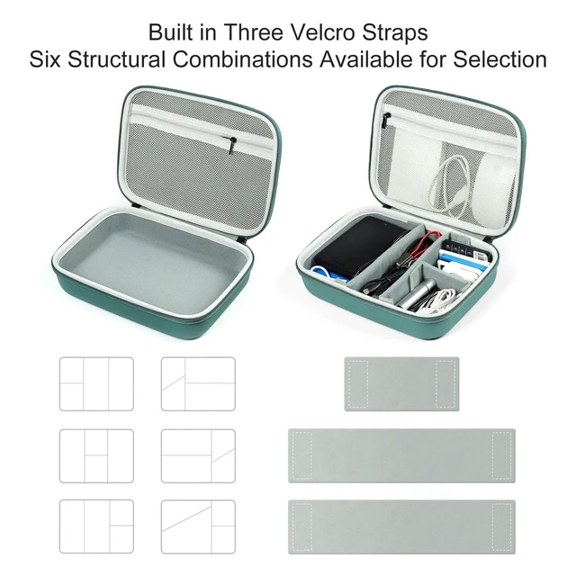 Alt view image 8 of 10 - miloocul EVA Electronic Accessories Storage Case Large Shockproof Waterproof Storage Bag for Electronics Organizer Portable Cable Storage Bag for Travel or Work (Green, Double Layer)
