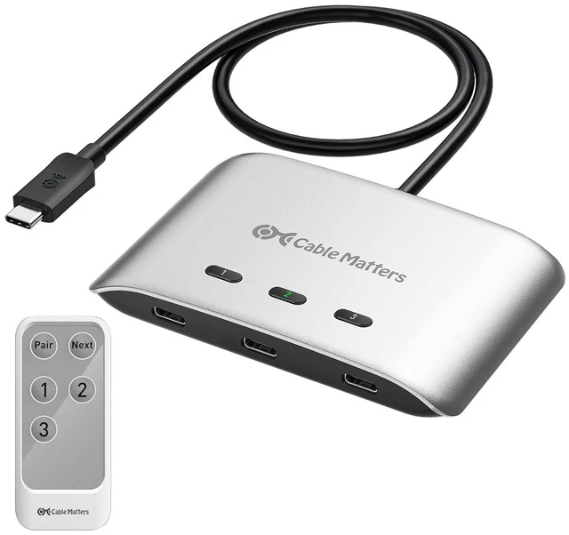 Alt view image 8 of 14 - Cable Matters 20Gbps USB C Switch, 3-in-1-Out, Supports Up to 8K@30Hz on Windows, 4K@60Hz on macOS, 140W PD, for Sharing a USB-C/Thunderbolt 4 Monitor or Dock (Not Work with Captive Cable Docks)
