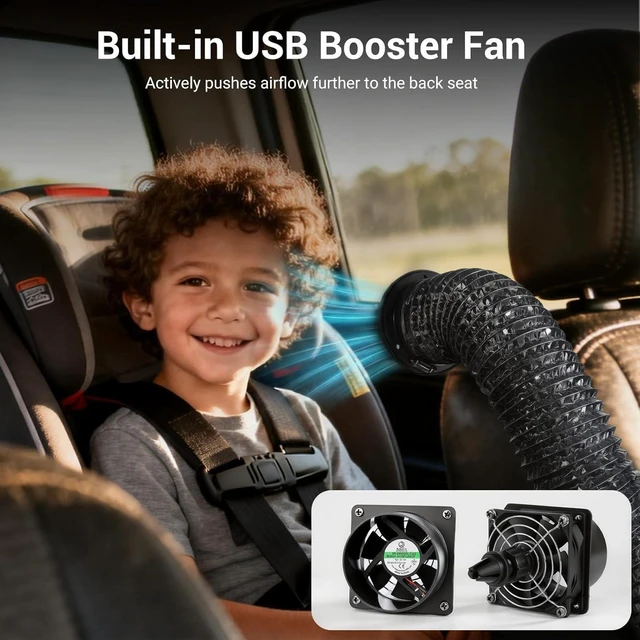 Alt view image 11 of 14 - Car AC Vent Extender with USB Airflow Fan - Extendable Air Vent Hose for Backseat, Rear Seat AC Cooling Solution for Baby, Kids & Pets