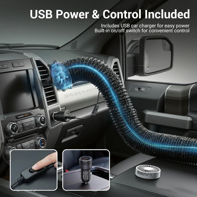 Alt view image 13 of 14 - Car AC Vent Extender with USB Airflow Fan - Extendable Air Vent Hose for Backseat, Rear Seat AC Cooling Solution for Baby, Kids & Pets