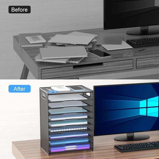 Alt view image 10 of 12 - 10 Tier Paper Organizer - Letter Tray Mesh Desk File Organizer with Handles for Office School Desktop, Black 2 Pack