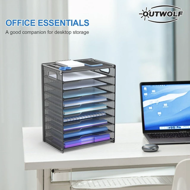 Alt view image 12 of 12 - 10 Tier Paper Organizer - Letter Tray Mesh Desk File Organizer with Handles for Office School Desktop, Black 2 Pack