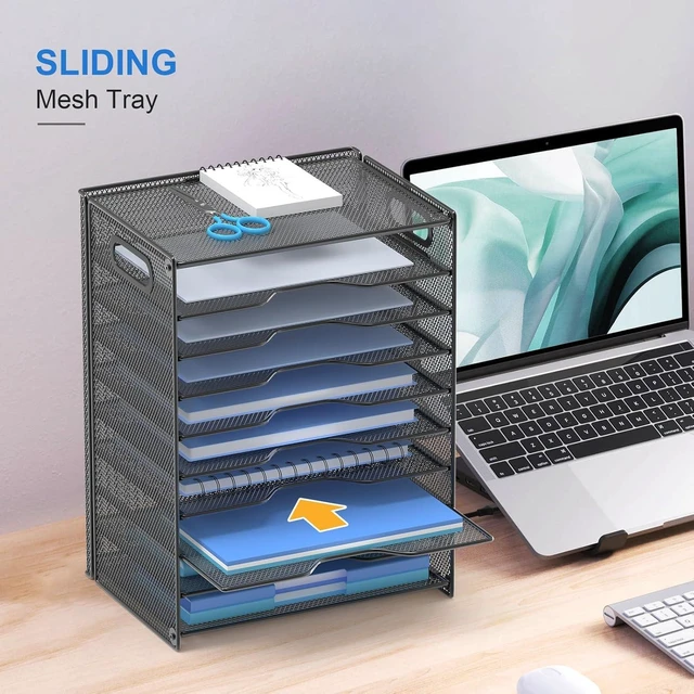 Alt view image 11 of 12 - 10 Tier Paper Organizer - Letter Tray Mesh Desk File Organizer with Handles for Office School Desktop, Black 2 Pack
