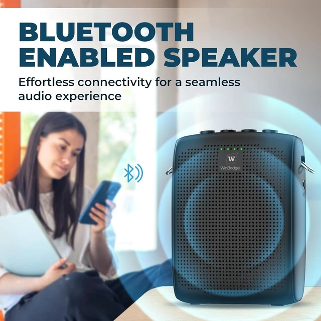 Alt view image 13 of 14 - WinBridge Wireless Voice Amplifier with Bluetooth Lavalier Lapel Microphone for Teachers,Portable Speaker and Wireless Clip On Microphone System, Mini Megaphone Speaker Mic Set 15W 2600mAh WB005