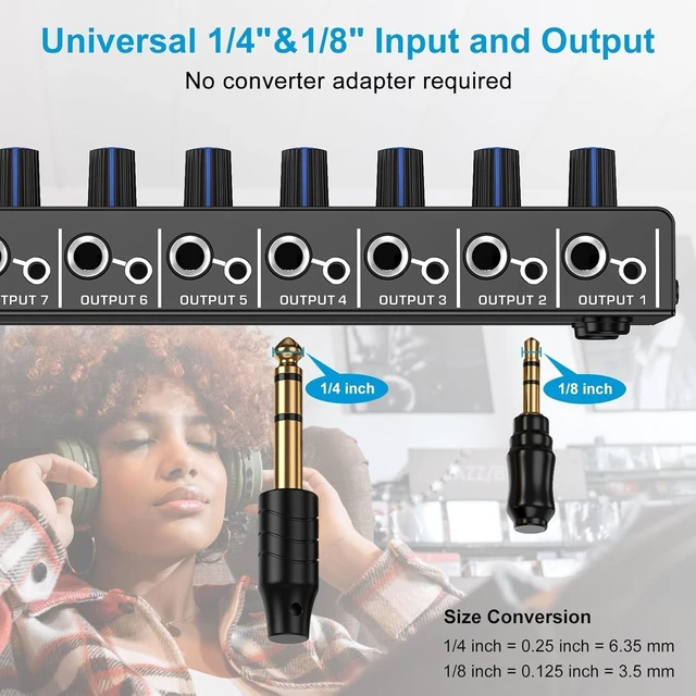 Alt view image 11 of 14 - Headphone Amplifier 8 Channel Metal Stereo Audio Amplifier with Bass Boost, Mini Earphone Splitter with Power Adapter,1/4" & 1/8" TRS Headphones Output and TRS Audio Input for Sound Mixer,DC 12V