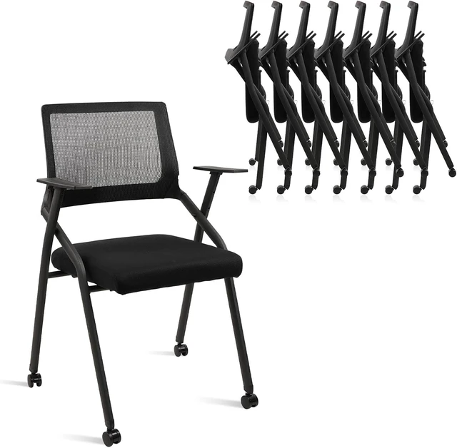 Alt view image 8 of 14 - CLATINA Ergonomic Stackable & Foldable Conference Room Chairs, Mesh Office Chair with Arms and Wheels for Office Waiting Room Meeting Black Lobby Church School Receptions and Training Black (8 pk)