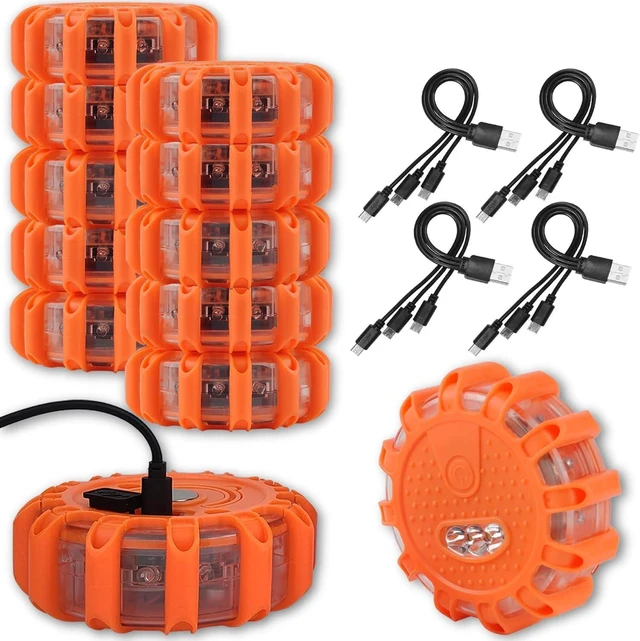 Alt view image 8 of 14 - USB Rechargeable LED Road Flares Emergency Lights-Roadside Warning Car Safety Beacon Flashing Disc Flare Kit with Magnetic Base for Vehicles & Boat | 12 Beacon Disc Pack