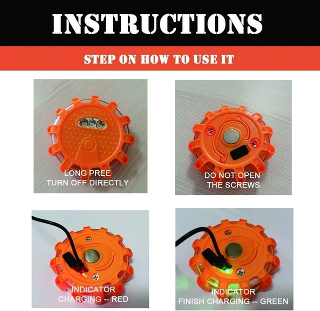 Alt view image 11 of 14 - USB Rechargeable LED Road Flares Emergency Lights-Roadside Warning Car Safety Beacon Flashing Disc Flare Kit with Magnetic Base for Vehicles & Boat | 12 Beacon Disc Pack