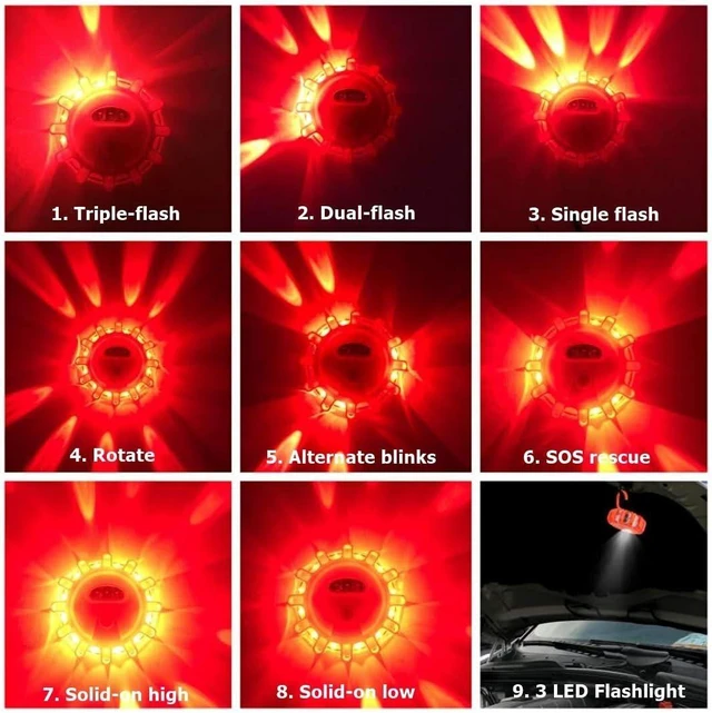 Alt view image 12 of 14 - USB Rechargeable LED Road Flares Emergency Lights-Roadside Warning Car Safety Beacon Flashing Disc Flare Kit with Magnetic Base for Vehicles & Boat | 12 Beacon Disc Pack