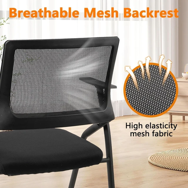 Alt view image 12 of 14 - CLATINA Ergonomic Stackable & Foldable Conference Room Chairs, Mesh Office Chair with Arms and Wheels for Office Waiting Room Meeting Black Lobby Church School Receptions and Training Black (8 pk)