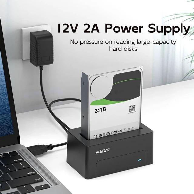 Alt view image 12 of 14 - SAS to USB 3.0 Adapter, SAS SATA Hard Drive Enclosure Reader for 2.5 3.5 Inch HDD SSD, 24TB Capacity, External Hard Drive Docking Station with 12V/2A Power, Tool Free