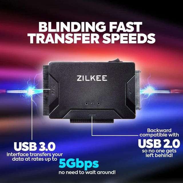 Alt view image 9 of 10 - ZILKEE SATA/IDE to USB 3.0 Hard Drive Adapter - Universal Converter for 2.5/3.5 IDE & SATA HDD/SSD, External Drive Reader with 12V Power Supply, Supports up to 6TB