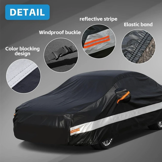 Alt view image 10 of 14 - 10 Layers Sedan Car Cover Waterproof All Weather for Automobiles,100% Waterproof Outdoor Car Covers Rain Snow UV Dust Protection. Custom Fit for BMW 3 Series Mercedes C Class Audi A4 A5, etc