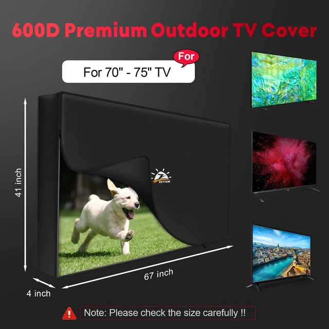 Alt view image 7 of 10 - Zettum Outdoor TV Cover 75 Inch 600D Waterproof Weatherproof TV Protector with Zipper for 7075 Inch Flat Screen TVs, Heavy Duty Enclosure for Outside Use