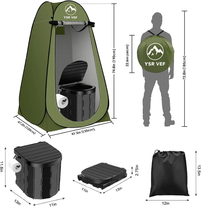 Alt view image 10 of 14 - Portable Toilet Kit, Camping Toilet with Pop-Up Privacy Tent and Poo Gel Toilet Bags, Washable Portable Outdoor Showers Changing Rooms