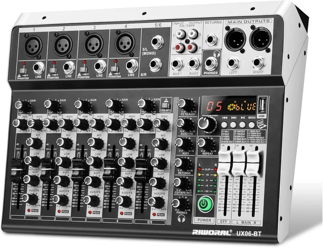 Alt view image 8 of 14 - 6 Channel Audio Interface Sound Board Mixing Console 16-Bit DSP DJ Mixer Audio Reverb Effect +48V Phantom Bluetooth Studio Audio Mixer For Karaoke Studio Streaming Recording