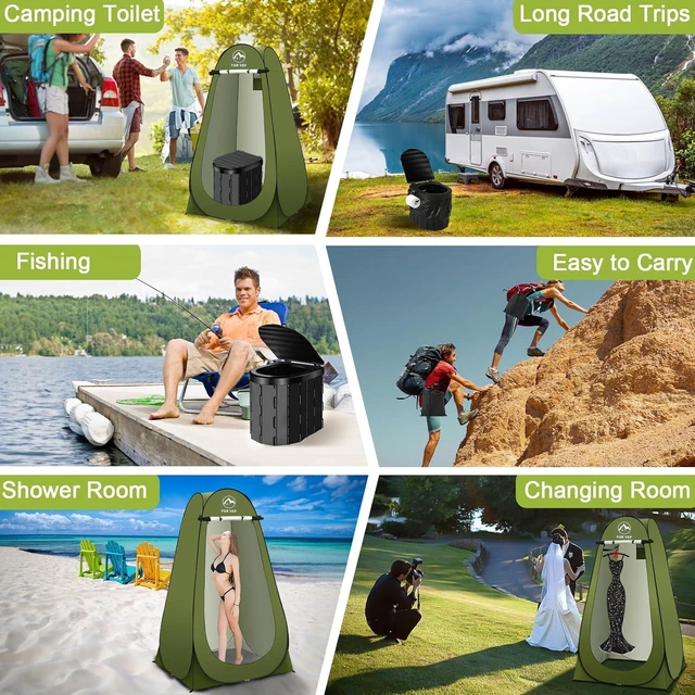 Alt view image 14 of 14 - Portable Toilet Kit, Camping Toilet with Pop-Up Privacy Tent and Poo Gel Toilet Bags, Washable Portable Outdoor Showers Changing Rooms