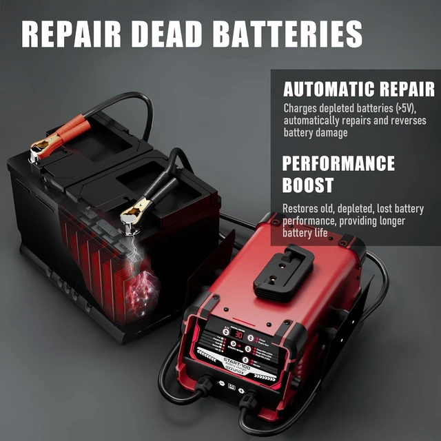 Alt view image 12 of 14 - 12V 24V Car Battery Charger & Engine Starter, 0-30A Automatic Battery Maintainer, 130 Cranking Amps, Jump Starter & Smart Trickle Charger, for Standard, AGM, Gel & Deep-Cycle Batteries