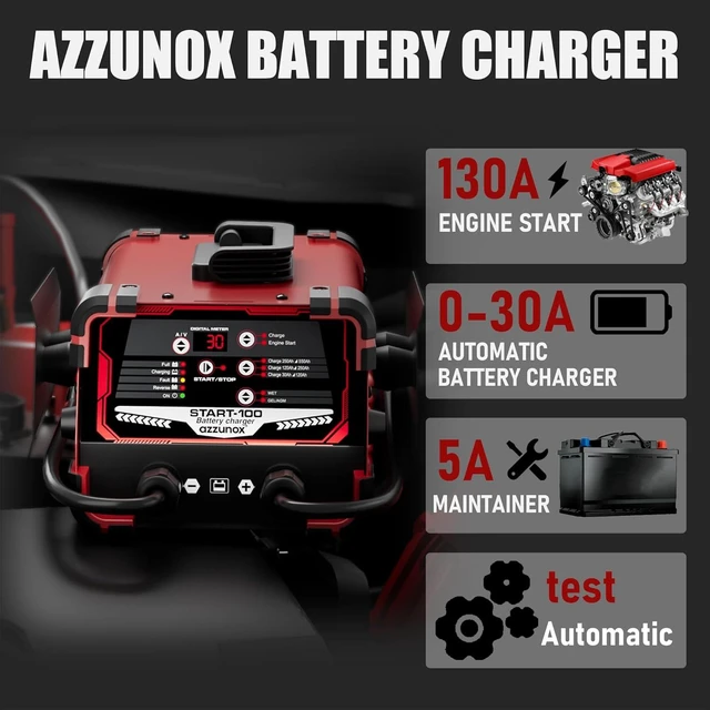 Alt view image 10 of 14 - 12V 24V Car Battery Charger & Engine Starter, 0-30A Automatic Battery Maintainer, 130 Cranking Amps, Jump Starter & Smart Trickle Charger, for Standard, AGM, Gel & Deep-Cycle Batteries