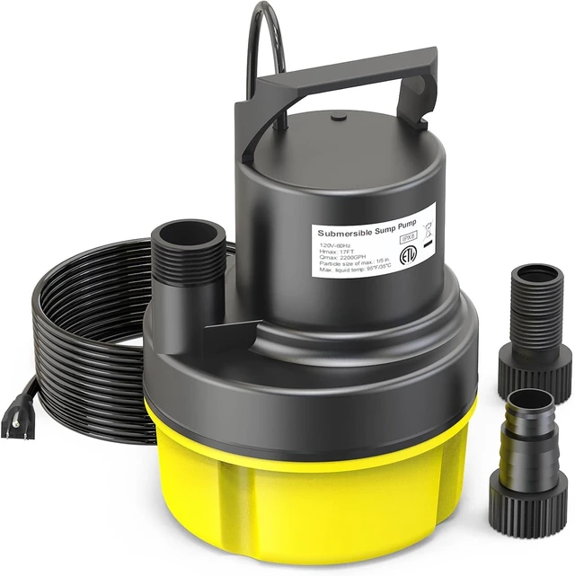 Alt view image 8 of 14 - 1/2HP Submersible Water Pump, 2200GPH Portable Sump Pump for Pool Draining, Pool Cover Pump with 25FT Power Cord for Basements, Pool, Fountains, Hot Tub, Garden, Yellow