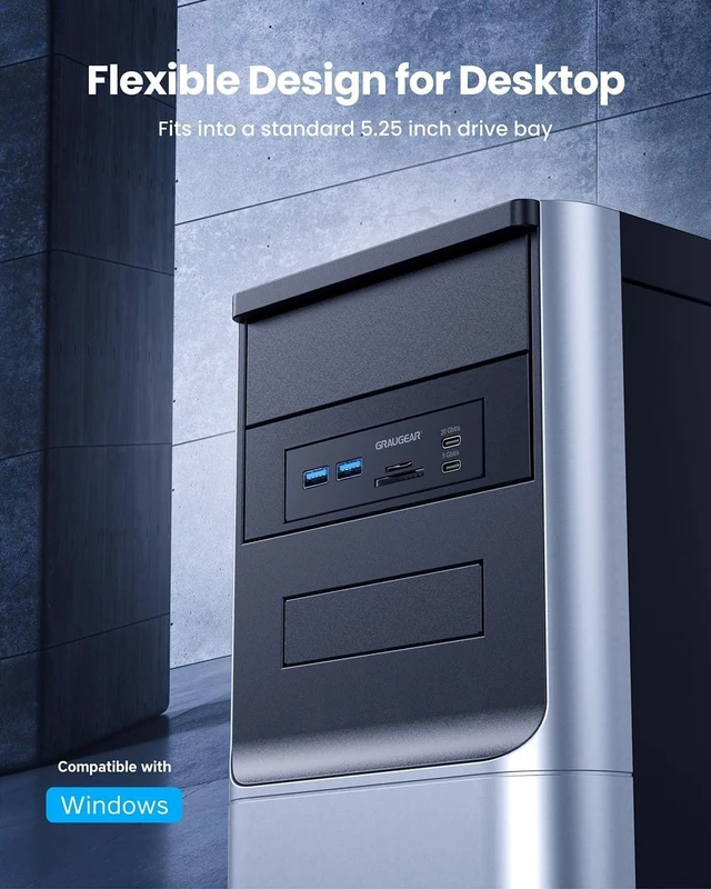 Alt view image 11 of 14 - 5.25 Front Panel USB Hub, Internal SD/microSD Card Reader for Desktop PC, Gen2x2 20Gbps USB-C Port, Dual 2.5" SSD/HDD Slots, USB3.2 Type-E Key-A & USB3.0 19-Pin Header