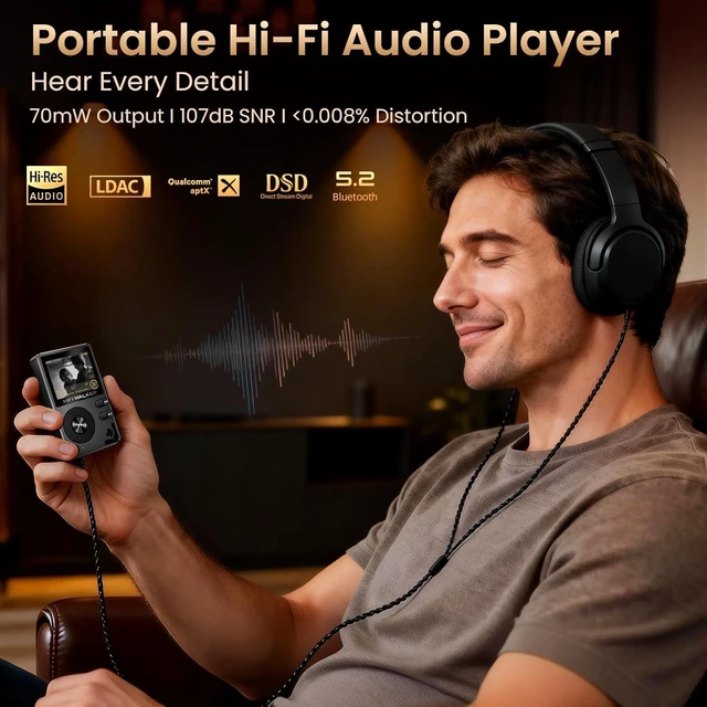 Alt view image 9 of 14 - HIFI WALKER H2 HiFi MP3 Player with Bluetooth 5.2, Lossless DSD FLAC Player, Digital Audio Player Hi Res Portable Music DAP Player with 64GB Micro SD Card, Support Up to 256GB