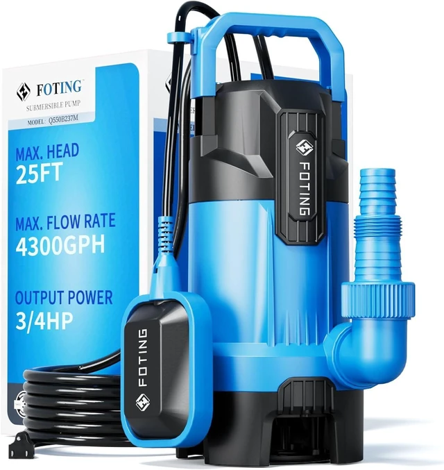 Alt view image 8 of 14 - 3/4HP Sump Pump, 4300GPH High Flow Clean&Dirty Submersible Water Pump with Float Switch, Thermoplastic Electric Portable Utility Pump for Pool Draining Hot Tub Garden Basement