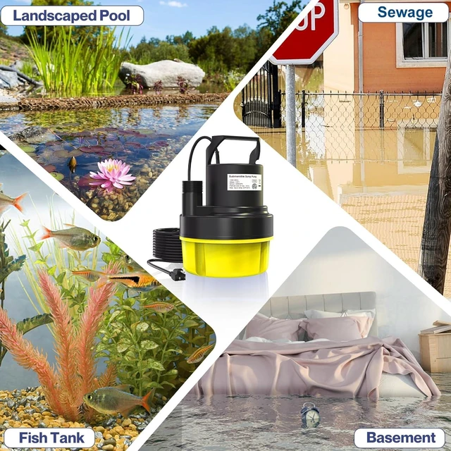 Alt view image 14 of 14 - 1/2HP Submersible Water Pump, 2200GPH Portable Sump Pump for Pool Draining, Pool Cover Pump with 25FT Power Cord for Basements, Pool, Fountains, Hot Tub, Garden, Yellow