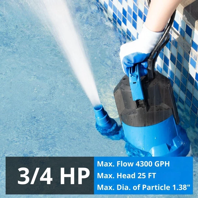 Alt view image 9 of 14 - 3/4HP Sump Pump, 4300GPH High Flow Clean&Dirty Submersible Water Pump with Float Switch, Thermoplastic Electric Portable Utility Pump for Pool Draining Hot Tub Garden Basement