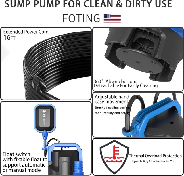 Alt view image 12 of 14 - 3/4HP Sump Pump, 4300GPH High Flow Clean&Dirty Submersible Water Pump with Float Switch, Thermoplastic Electric Portable Utility Pump for Pool Draining Hot Tub Garden Basement