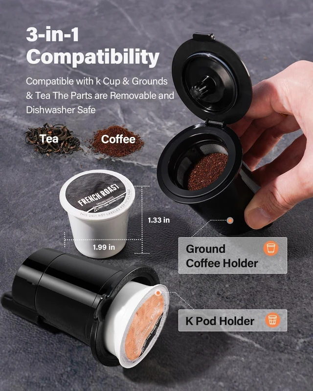 Alt view image 12 of 14 - Coffee Maker Hot & Iced With Bold Setting,Single Serve Coffee Maker For K Cup And Grounds,52 Oz Removable Water Tank,6-14 Oz Brew Sizes,One Cup Kcup Coffee Machine With Reusable Filter,(Black)