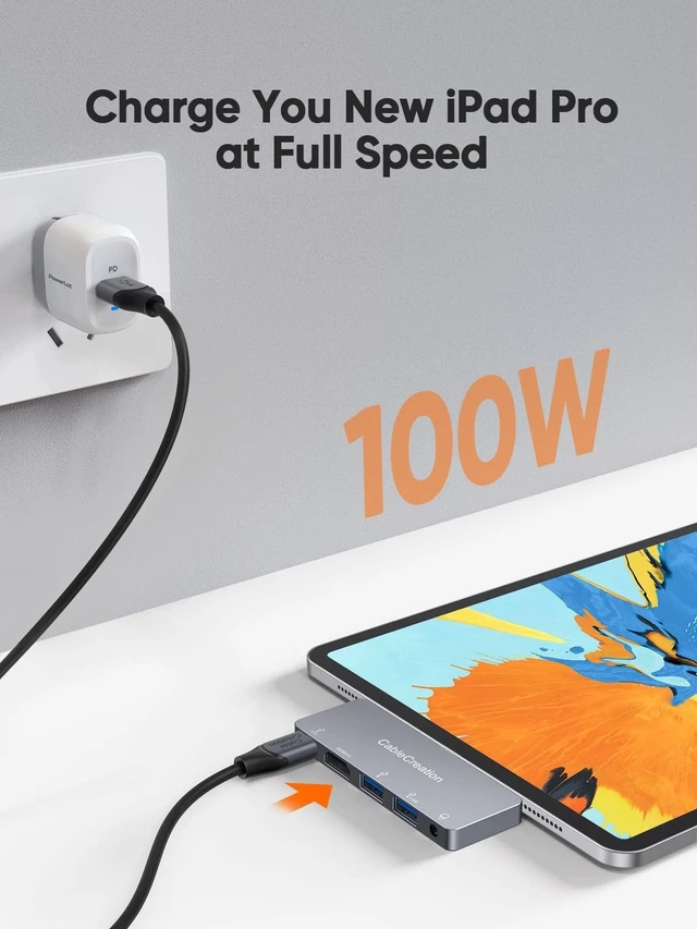Alt view image 9 of 10 - iPad Pro USB C Hub, CableCreation 5 in 1 Microsoft Surface USB C Hub Adapter with 4K HDMI, 3.5mm Headphone Jack, USBC 100W PD Charging 5Gbps USB, iPad Headphone Adapter Multiport for iPad