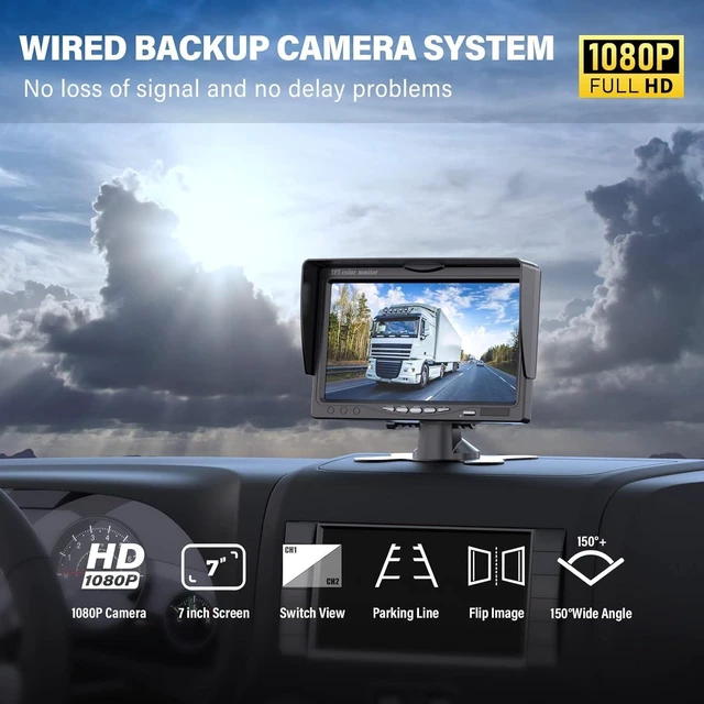 Alt view image 9 of 14 - Upgrade Backup Camera Monitor Kit 7" HD 1080P Monitor IP69 Waterproof Rearview Reversing Rear View Camera for Truck Trailer RV Pickup (TZ101)
