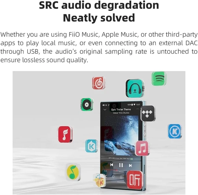Alt view image 14 of 14 - /FiiO JM21 Android 13 Hi-Res Music Player MP3 with Snapdragon 680, Bluetooth WiFi USB DAC 12.5H Playtime (Black)
