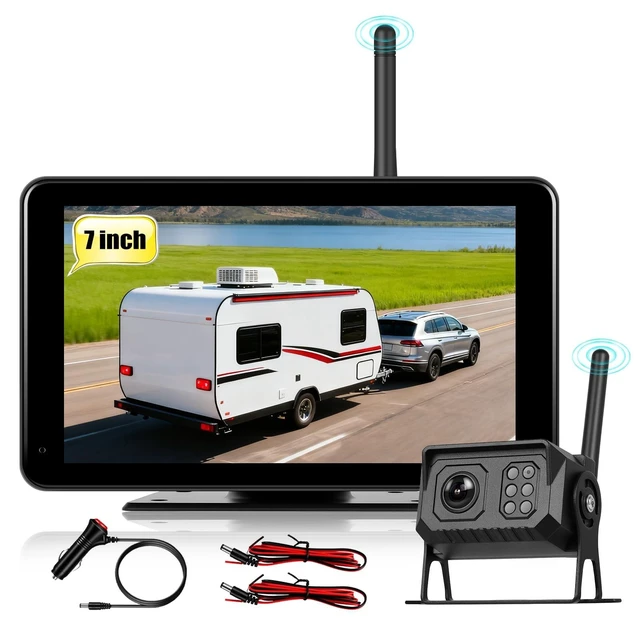 Alt view image 6 of 10 - Wireless Backup Camera for Trucks, RV Backup Camera Wireless with 7" HD Monitor 4 Channels Split Screen, BSD Alert, IP68 Waterproof,IR Night Vision Wide Angle, DIY Guide Lines, Loop Recording