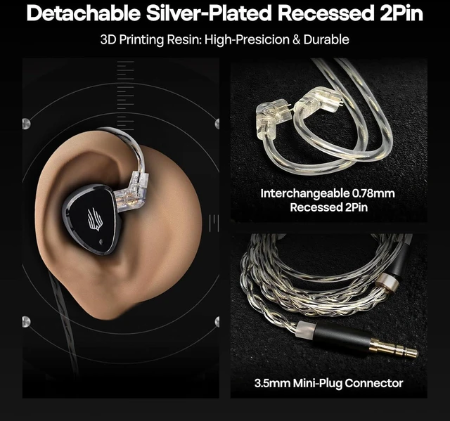 Alt view image 12 of 14 - SIMGOT EM6L 1DD + 4BA Hybrid Driver in-Ear Monitor, Gaming Earbud, HiFi IEM Earphone with 3D-Printed Resin Housing, Detachable OFC Silver-Plated Cable for Musician Audiophile