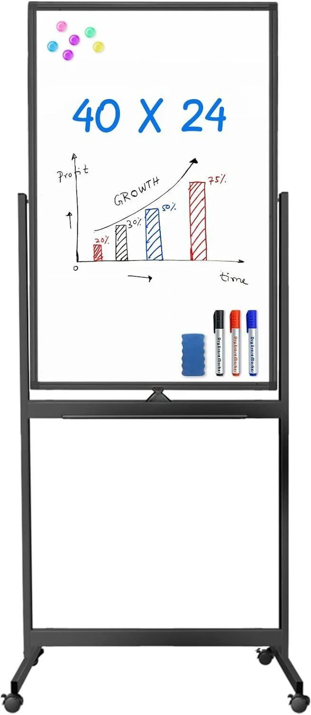 Alt view image 8 of 14 - Magnetic Mobile White Board, 40 x 24 Double Sided Dry Erase Board Rolling Whiteboard, Aluminum Frame Standing Whiteboard on Wheels for Home Office Classroom (40 x 24 Black)