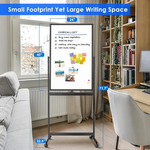 Alt view image 9 of 14 - Magnetic Mobile White Board, 40 x 24 Double Sided Dry Erase Board Rolling Whiteboard, Aluminum Frame Standing Whiteboard on Wheels for Home Office Classroom (40 x 24 Black)