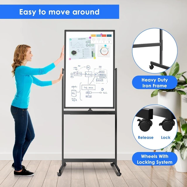 Alt view image 11 of 14 - Magnetic Mobile White Board, 40 x 24 Double Sided Dry Erase Board Rolling Whiteboard, Aluminum Frame Standing Whiteboard on Wheels for Home Office Classroom (40 x 24 Black)