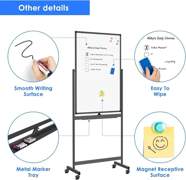 Alt view image 13 of 14 - Magnetic Mobile White Board, 40 x 24 Double Sided Dry Erase Board Rolling Whiteboard, Aluminum Frame Standing Whiteboard on Wheels for Home Office Classroom (40 x 24 Black)