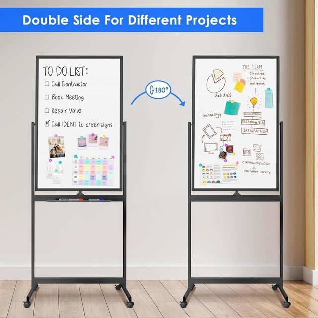 Alt view image 12 of 14 - Magnetic Mobile White Board, 40 x 24 Double Sided Dry Erase Board Rolling Whiteboard, Aluminum Frame Standing Whiteboard on Wheels for Home Office Classroom (40 x 24 Black)