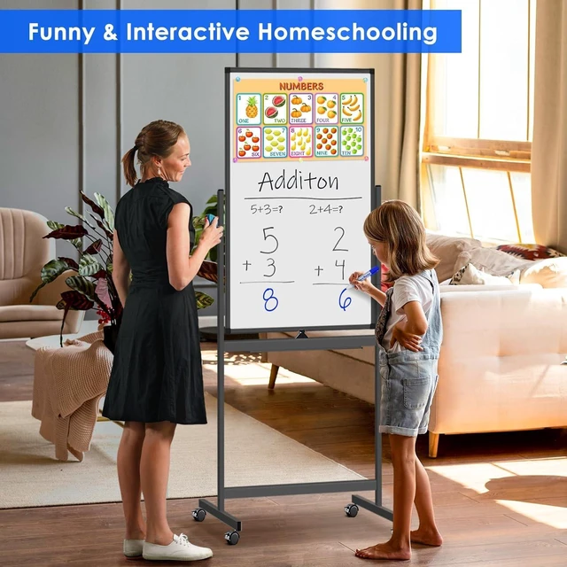 Alt view image 14 of 14 - Magnetic Mobile White Board, 40 x 24 Double Sided Dry Erase Board Rolling Whiteboard, Aluminum Frame Standing Whiteboard on Wheels for Home Office Classroom (40 x 24 Black)