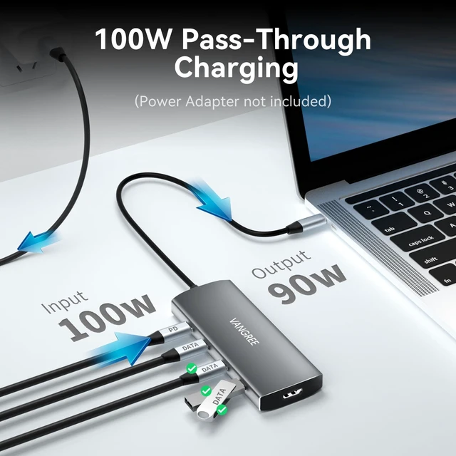 Alt view image 9 of 10 - VANGREE USB C Hub, 3 USB 3.2 Gen 2 Ports with 10Gbps, 4K@60Hz HDMI, 100W Power Delivery, 3 USB-A 3.0 Ports, USB C Splitter Multiport Adapter Extender for MacBook Pro/Air, iPad Pro, Mac mini and More