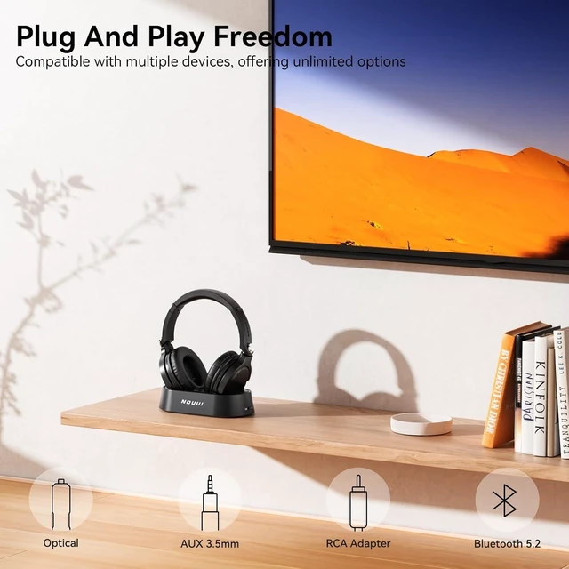 Alt view image 13 of 14 - Wireless Headphones for TV Watching, TV Headphones Wireless for Seniors with Transmitter Charging Base, Over ear Bluetooth Headset No Audio Delay, HIFI Stereo, 65H Playtime, Gifts for Parents/Elderly