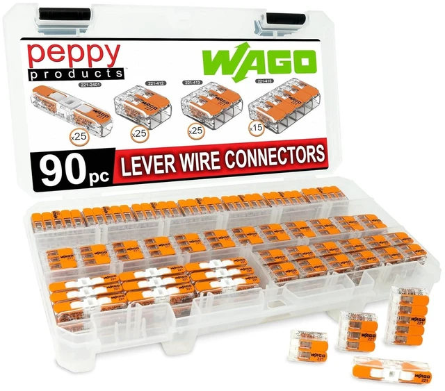 Alt view image 8 of 14 - WAGO 221 Lever Nuts 90pc Compact Splicing Wire Connector Assortment with Case. Includes 221-2401, 221-412, 221-413, 221-415