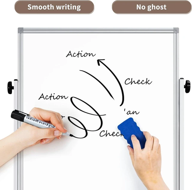 Alt view image 11 of 12 - Double Sided Cork Board White Board, 32 x 48 inches Large Cork Board for Office, Height Adjustable Magnetic Dry Erase Board on Wheels, Portable Freestanding Natural Corkboard for Displaying, Planning