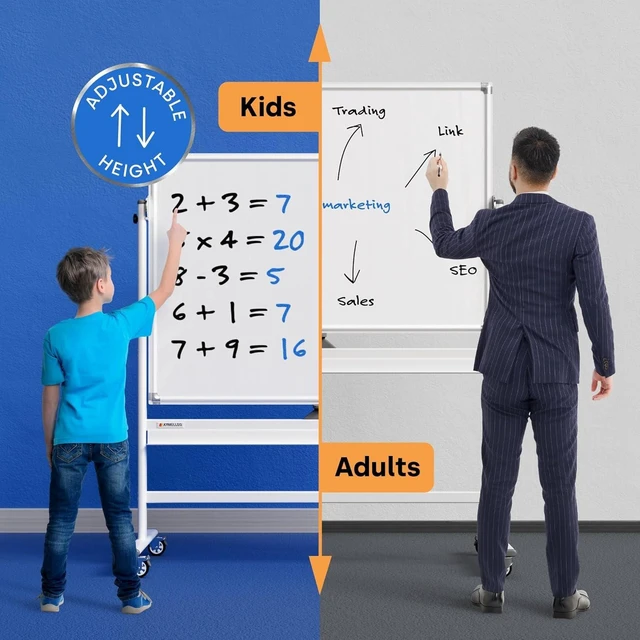 Alt view image 9 of 14 - Rolling Dry Erase Board 48 x 36 - Large Portable Magnetic Whiteboard with Stand - Double Sided Easel Style Whiteboard with Wheels - Mobile Standing White Board for Office, Classroom & Home