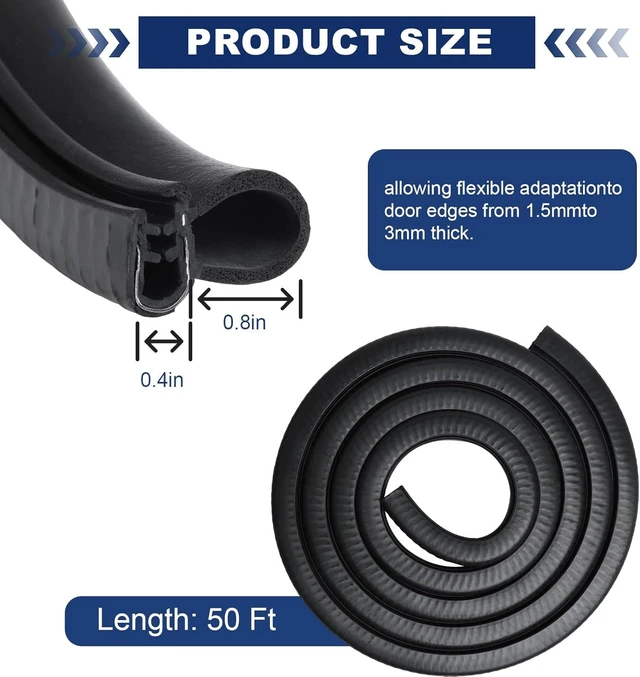 Alt view image 8 of 12 - Automotive Door Weather Stripping 50Ft Car Door Rubber Edge Trim Seal Strip Gasket with Side Car Door Seal for Car Bus Camper Boat RV Truck Doors
