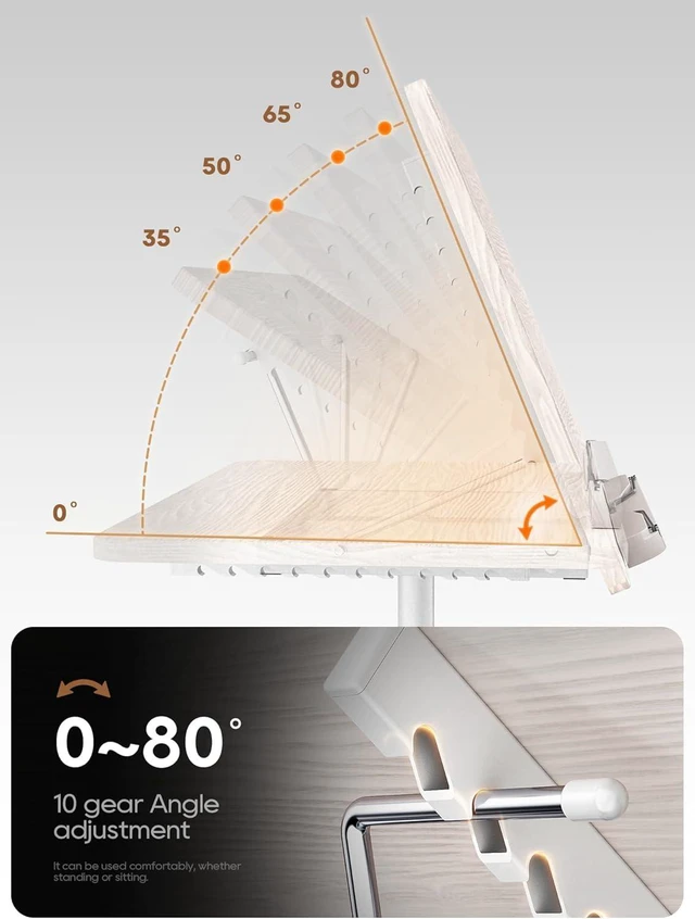 Alt view image 11 of 14 - 2 in 1 Adjustable Book Stand - Dual-Use Floor and Desktop Book Holder Stand, Height Adjustable 23.5-52 in, Elastic Page Clips for Music Sheet, Recipe, Tablet, Laptop-White