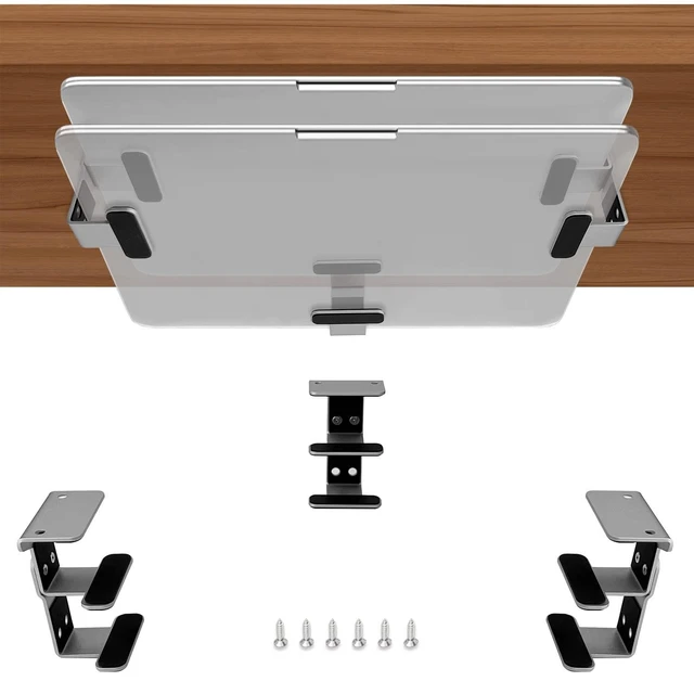 Alt view image 6 of 10 - IFCASE 2 Tier Under Desk Laptop Mount, Double Decker Metal Under Desk Shelf Holder for Laptop, MacBook Pro, Keyboard with Anti-Scratch Silicone (Silver)